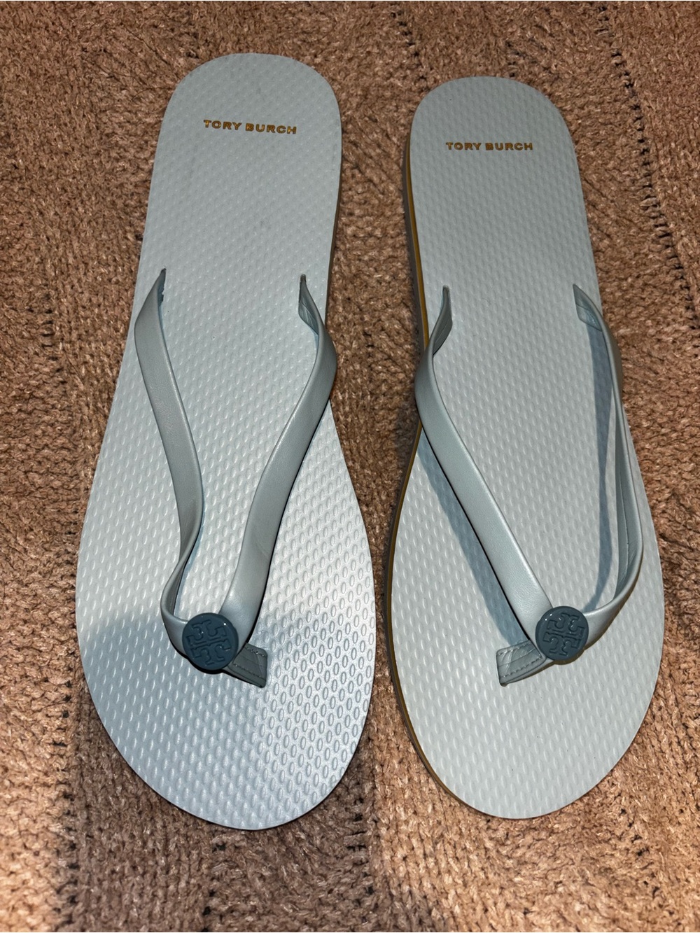 Tory Burch Light Blue Logo Flip Flops Women’s Size 13